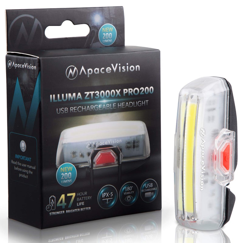 Apace Vision Bike Front Safety Light USB Rechargeable by Apace - Powerful LED Bicycle Headlight to Be Seen w/Bright 200 Lumens Output for Optimum Cycling Visibility - Image 2